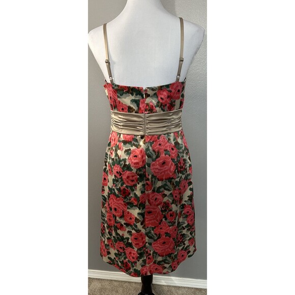 BCBG Paris Floral cocktail dress Womens 8 Spaghetti Straps Ruched Waist Band EUC - Picture 4 of 8